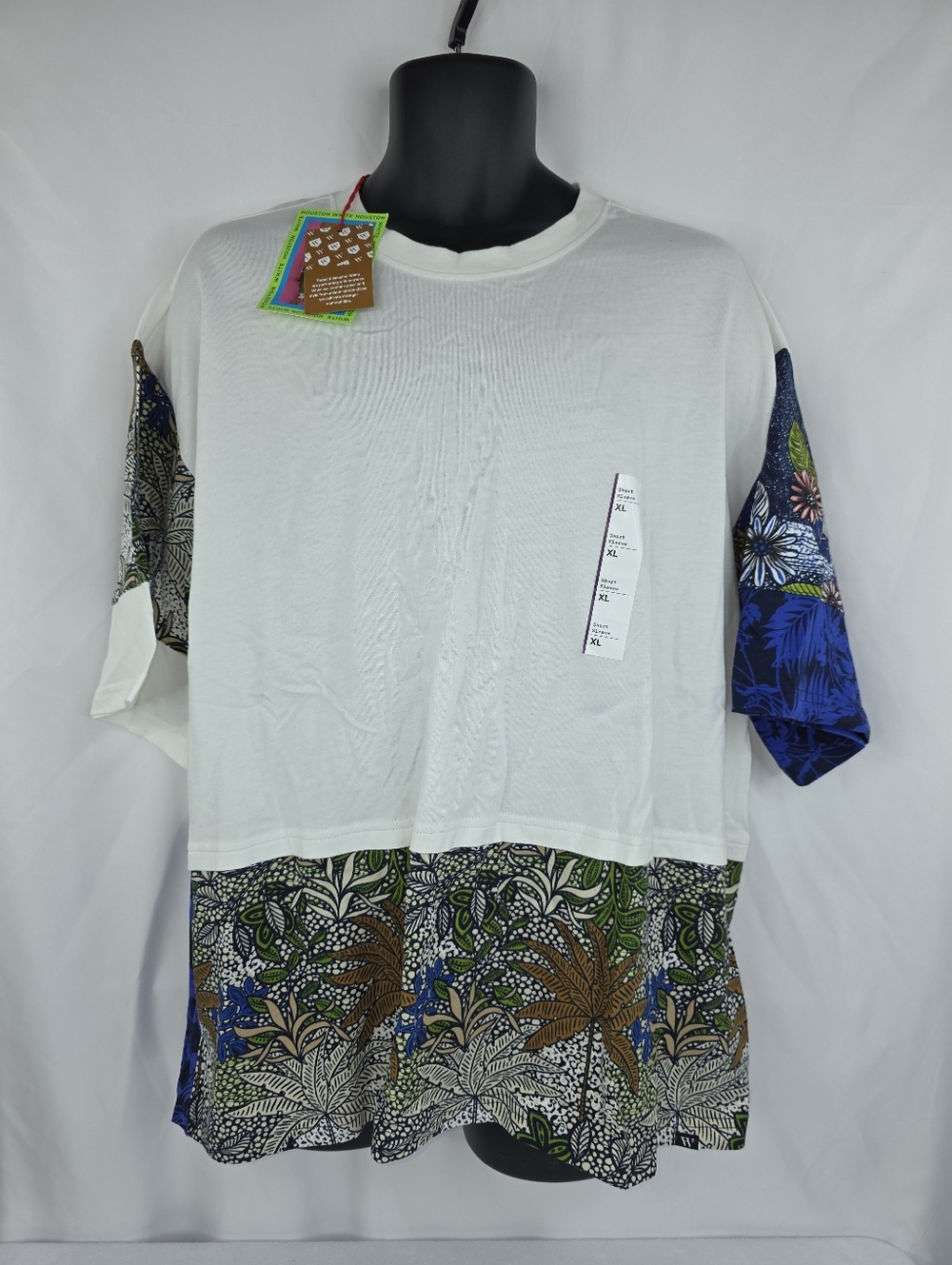 Houston White Men's White Short-Sleeve Shirt with Floral Hem Size XL NWT AL-1781